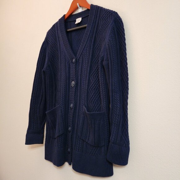 Cabi Cotton Blnd Cable Knit Cardigan Sweater Navy Blue Slat Fisherman Women M - Picture 3 of 16